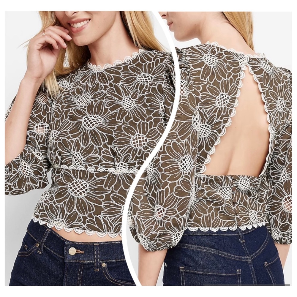 Express embroidered eyelet open back top